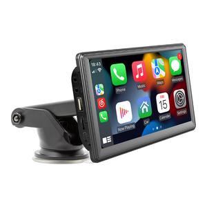 7インチポータブルカーオーディオ、CarPlayおよびAndroid Auto対応、IPSタッチスクリーン、AUX入力端子付き、ワイヤレスステレオサウンドコントロール対応、Bluetooth対応、オプションのリアビューカメラ、TFカード／USB／Siri／Google／MirrorLink／FM送信機能に対応