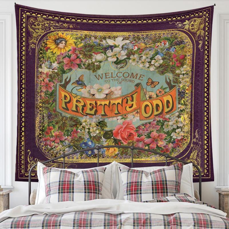 Vintage Letter & Flower & Border Pattern Tapestry, Aesthetic Classical Creative Wall Hanging Decor, Wall Art Decor for Home Living Room Bedroom Gallery Dinning Room 0