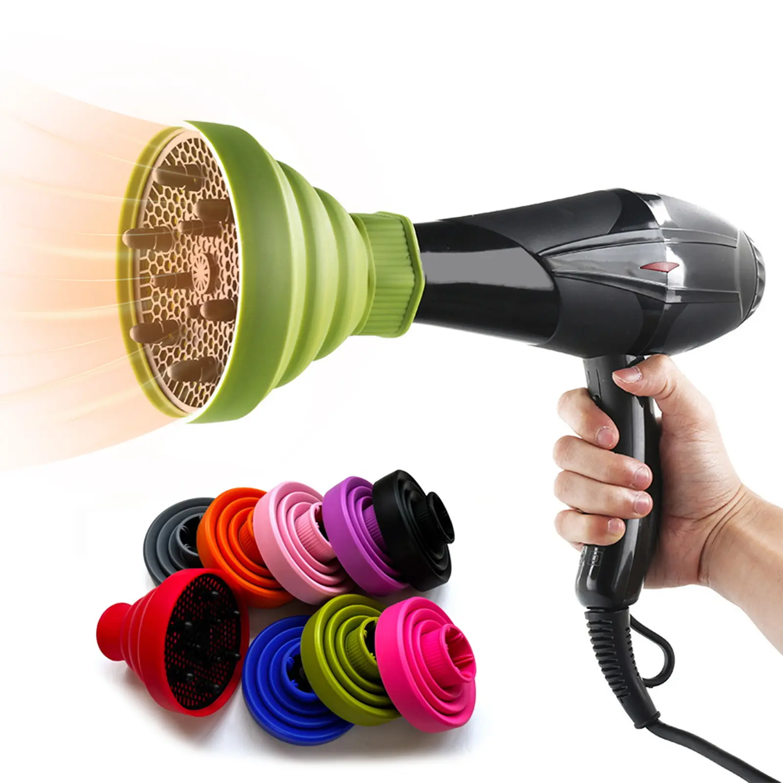 Hair Dryer Hood Collapsible Hair Dryer Diffuser Attachment Heat Dissipation Silicone Diffuser for Curly Hair Universal Fit 1.57-1.99 Inch Nozzle Ideal for Travel Salon And Home Use
