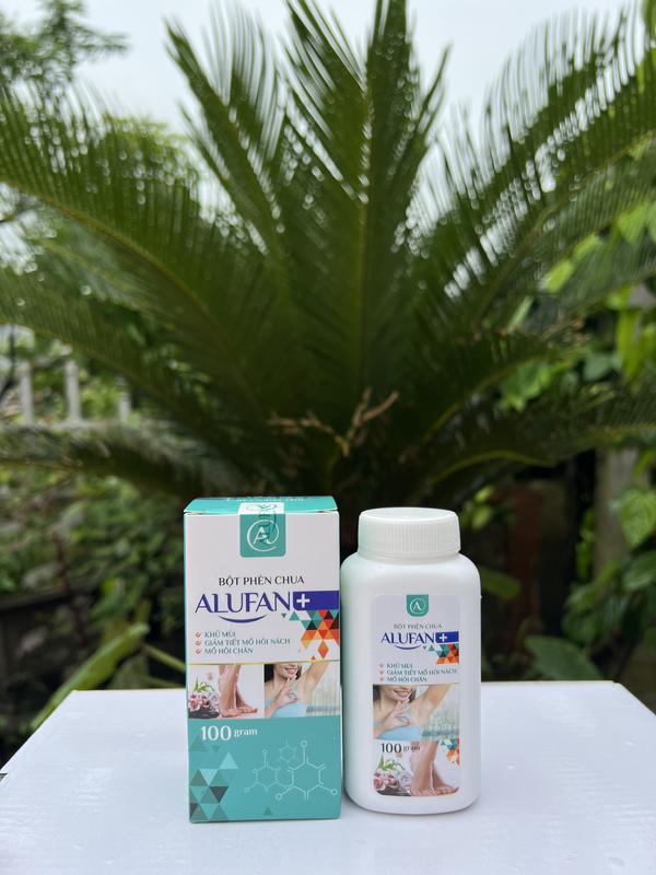 Bột phèn chua ALUFAN+ loại lọ đầu rắc 100g hộp khử mùi hôi nách hôi chân Nam Nữ