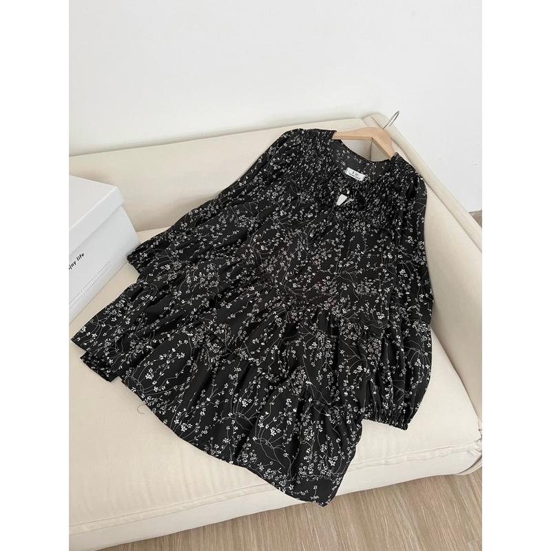 Váy babydoll hoa nhí đen siêu vintage dài tay nàng thơ- Uly Dress 7
