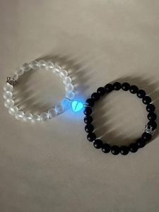 Pulseras Unisex de Pareja con Dijes de Corazón Magnéticos Luminosos, Set de 2 Piezas de Pulseras de Cuentas Minimalistas, Joyería Vintage Chic Comodín como Regalo para Decoración Diaria