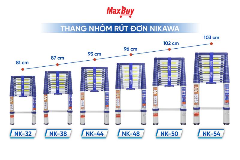 Product Introduction of Nikawa - Thang nhôm rút đơn 4m8 NK-48 chiều cao sử dụng tối đa 4,8m Bảo hành 18 tháng - TẶNG KÈM ĐỆM CAO SU 11