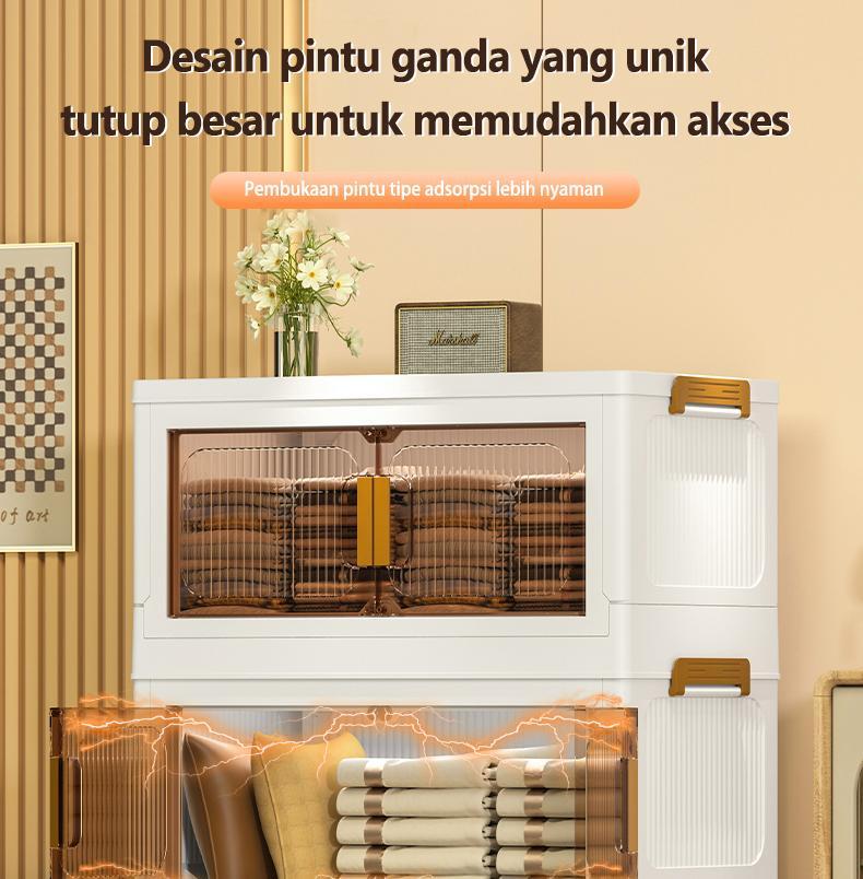 FIXIT Lemari Pakaian Plastik Lipat 50cm*60cm dengan Roda Putar 360° Multifungsi dan Kapasitas Besar untuk Penyimpanan Serbaguna
