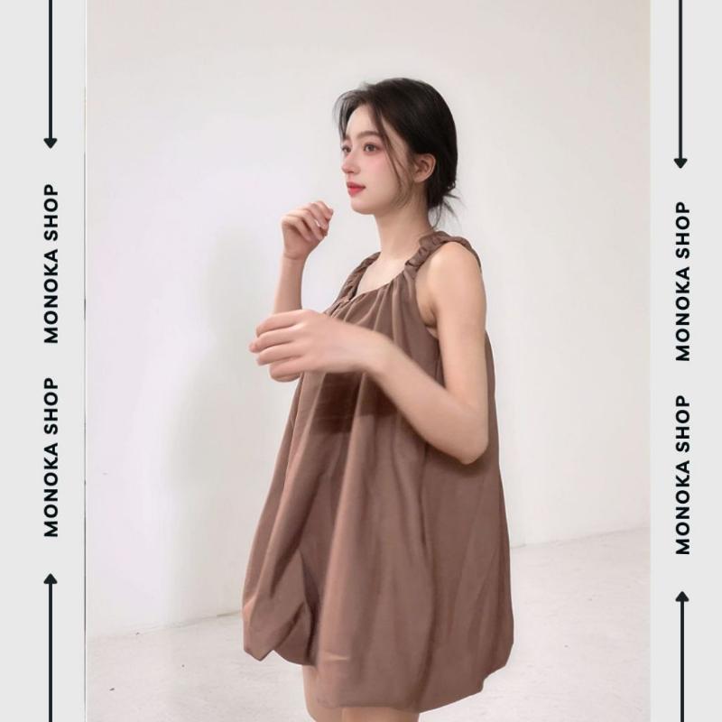 Product Introduction of ( Ảnh thật) Váy 2 dây babydoll dáng bí phồng 2 lớp cổ vuông  Đầm bầu áo dáng rộng cute dễ thương chubby T219G MONOKA 36