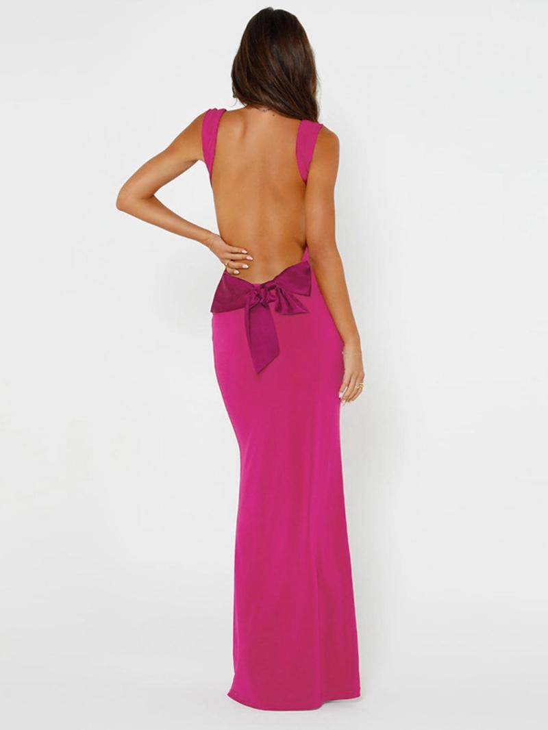 Product Introduction of Women's Plain Backless Bow Back Draped Tank Dress, Solid Cowl Neck Sleeveless Maxi Dress for Party Club Dating Wear, Ladies Summer Clothes Valentine's Day, Holiday Dresses 3