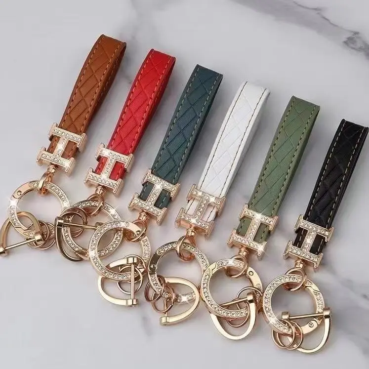 Leather car keychain anti loss phone number decoration anti drop keychain universal accessory for men and women