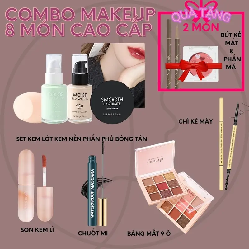 Bộ trang điểm cao cấp 15 món makeup chuyên nghiệp hottrend bộ makeup sang chảnh, hàng nội địa trung chính hãng kiềm dầu Cosmetic Nữ Women Phấn Phủ Son Perfume Mỹ Phẩm Kem Lót 3