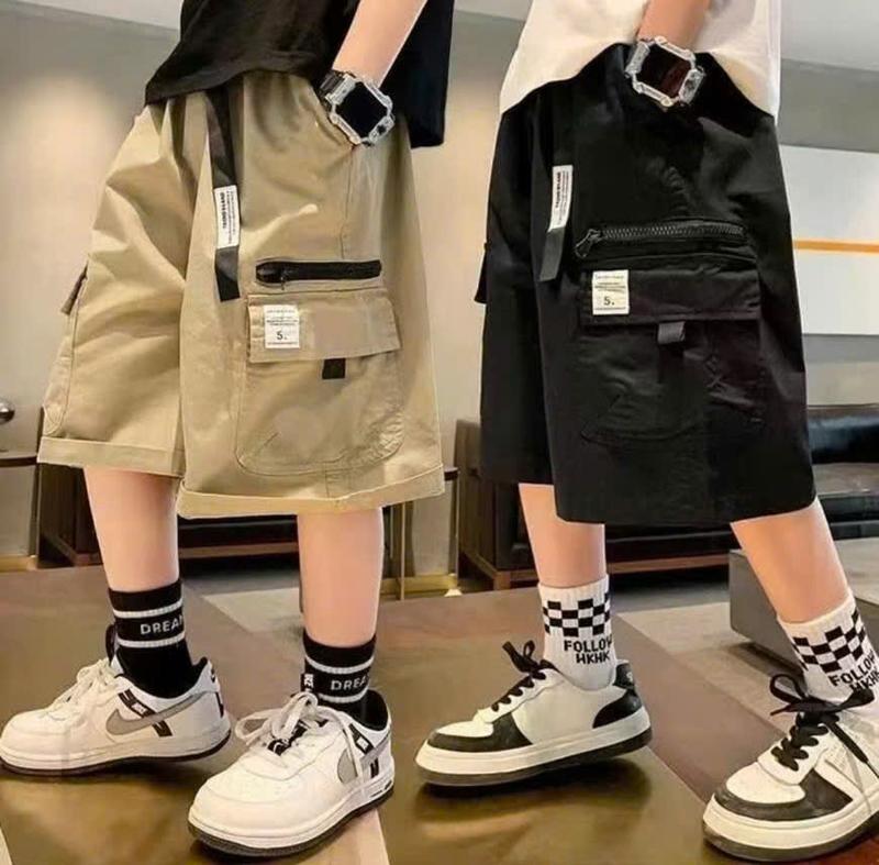 [18-50kg] Quần Soóc KAKI Mềm Cho Bé Trai, túi hộp cá tính, Mùa Hè 2025