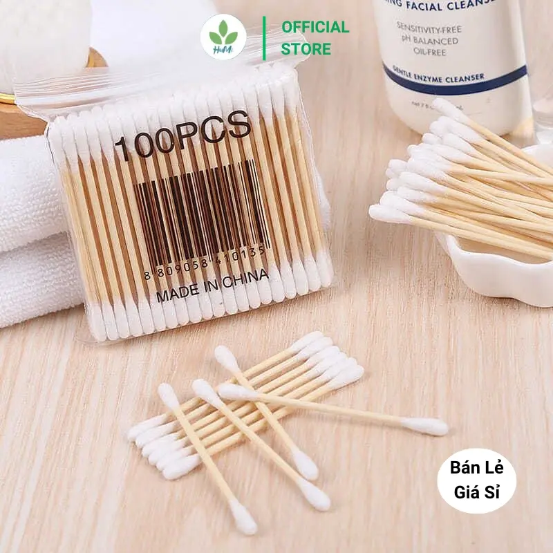 Tăm Bông Y Tế Gói 100 Chiếc Bằng Gỗ Tre Chắc Chắn Tiện Lợi Tăm Bông Ngoáy Tai Tre Thân Thiên Môi Trường