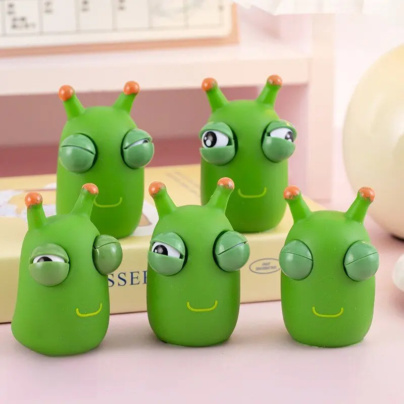 Creative Cute Glaring Little Vegetable Worm, Stress Relief Artifact, Children's Small Toys, Stress Relief Vent Eye Burst, Caterpillar Squeezing Toy, Stress Relief Squeeze Toy mainan  staring