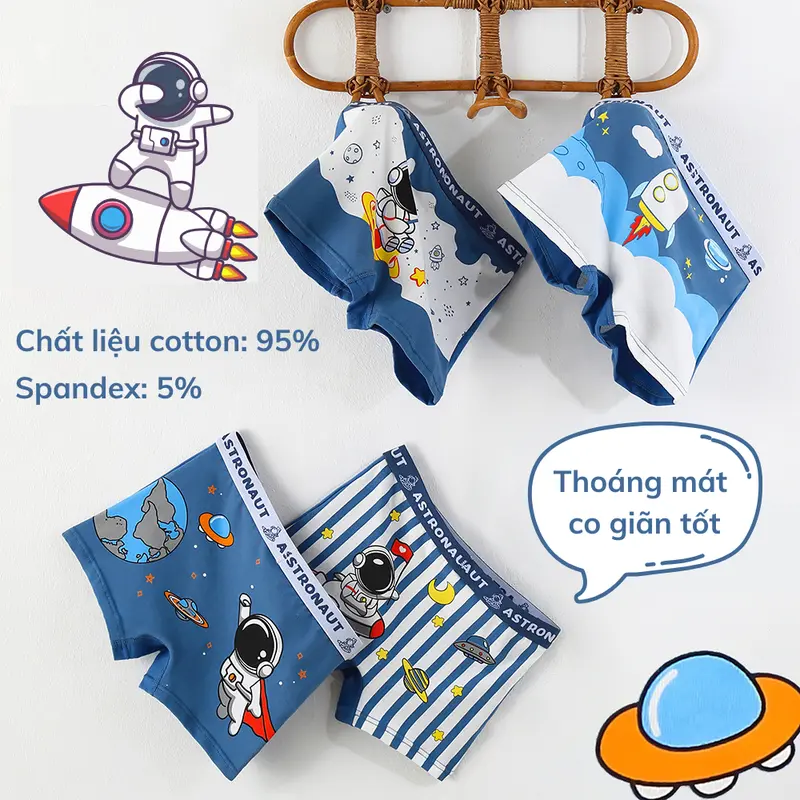 Set 4 Quần Lót Đùi Cho Bé Trai Bằng Chất Liệu Cotton Mịn Thoáng Mát Kháng Khuẩn Hình Phi Hành Gia Ngộ Nghĩnh 2