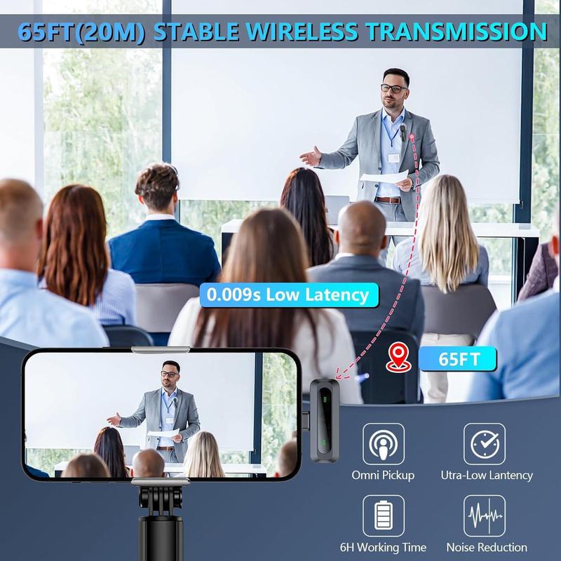 Wireless Microphone, Professional Wireless Microphone for iPhone & Android Phone, Clothing Microphone for Video Recording, Teaching, Interviews, Podcast 5