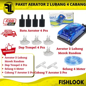 PAKET LENGKAP AERATOR 2 LUBANG CABANG 4 AQUASCAPE AQUARIUM KOLAM Gelembung Udara Aquarium Airator Airrator