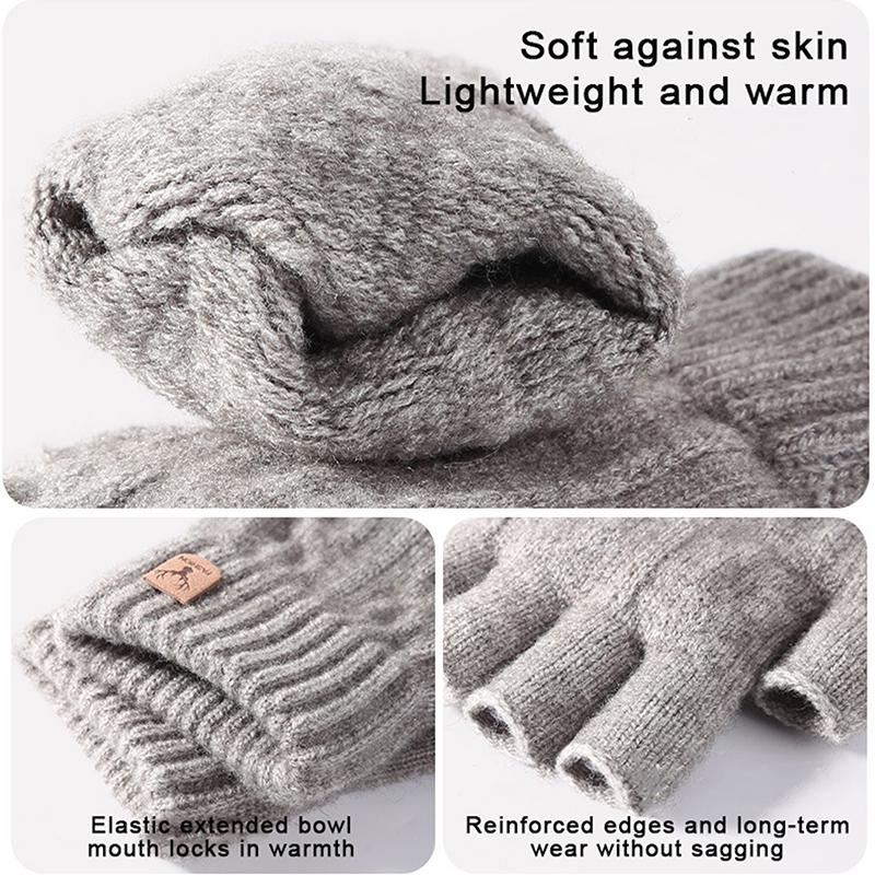 Product Introduction of Knitted Thick Thermal Half Finger Gloves Women Men Winter Outdoor Driving Fingerless Glove Touchscreen Mittens 11
