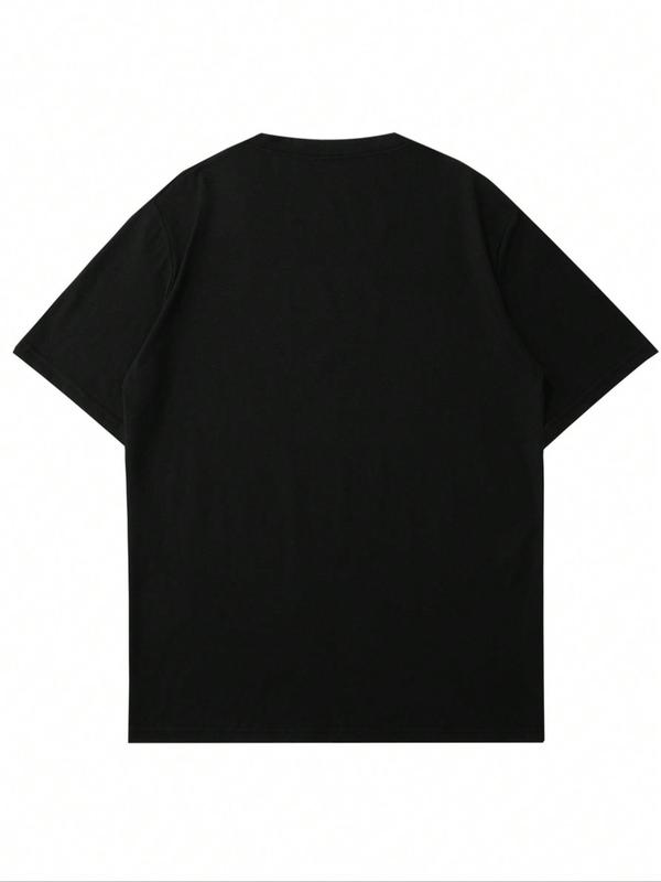 Men's Slogan Print Round Neck Tee, Regular Fit Fashion Crew Neck Short Sleeve T-shirt, Comfort Summer Clothes, Going Out Top 7