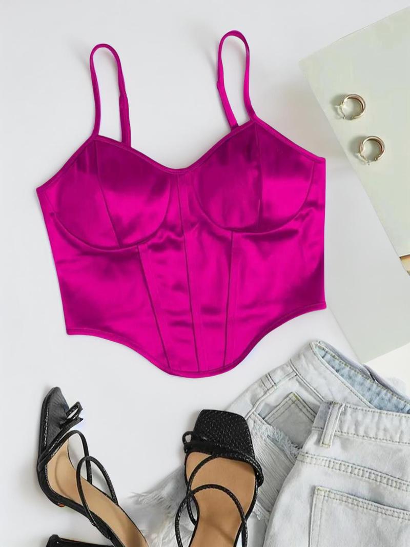 Product Introduction of Women's Satin Bustier Corset Crop Cami Top, Adjustable Strap Asymmetrical Camisole, Holiday Party Summer Tops for Women Valentine's Day, gift 1