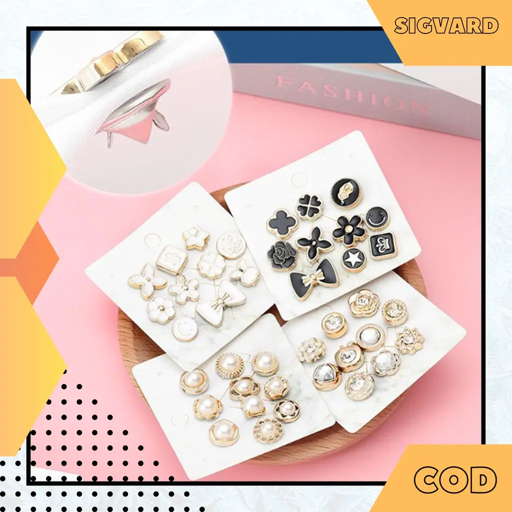 SIGVARDSTORE - Bros Pin Fashion Mini Baju 10Pcs Aksesoris wanita Hijab Jilbab Dagu Terbaru  BRS01 Bross Klip Manik Asesoris Clips