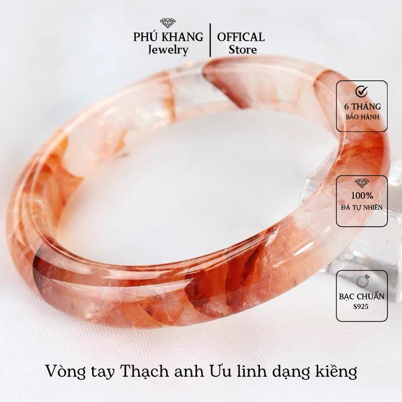 Vòng Tay Thạch Anh Ưu Linh Đỏ Vàng, Dạng Kiềng Bản Hẹ, Có Kiểm Định