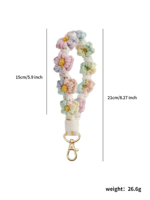 Boho Style Colorful Flower Rope Braided Keychain, Fashionable Crochet Wristlet Keychain for Women & Men, Cute Kawaii Accessories for Women 5