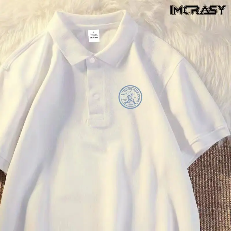 2025IMCRASY Polo Shirt Men's Short Sleeve Summer Trendy Loose Half Sleeve Shirt Turn-down Collar Base Shirt