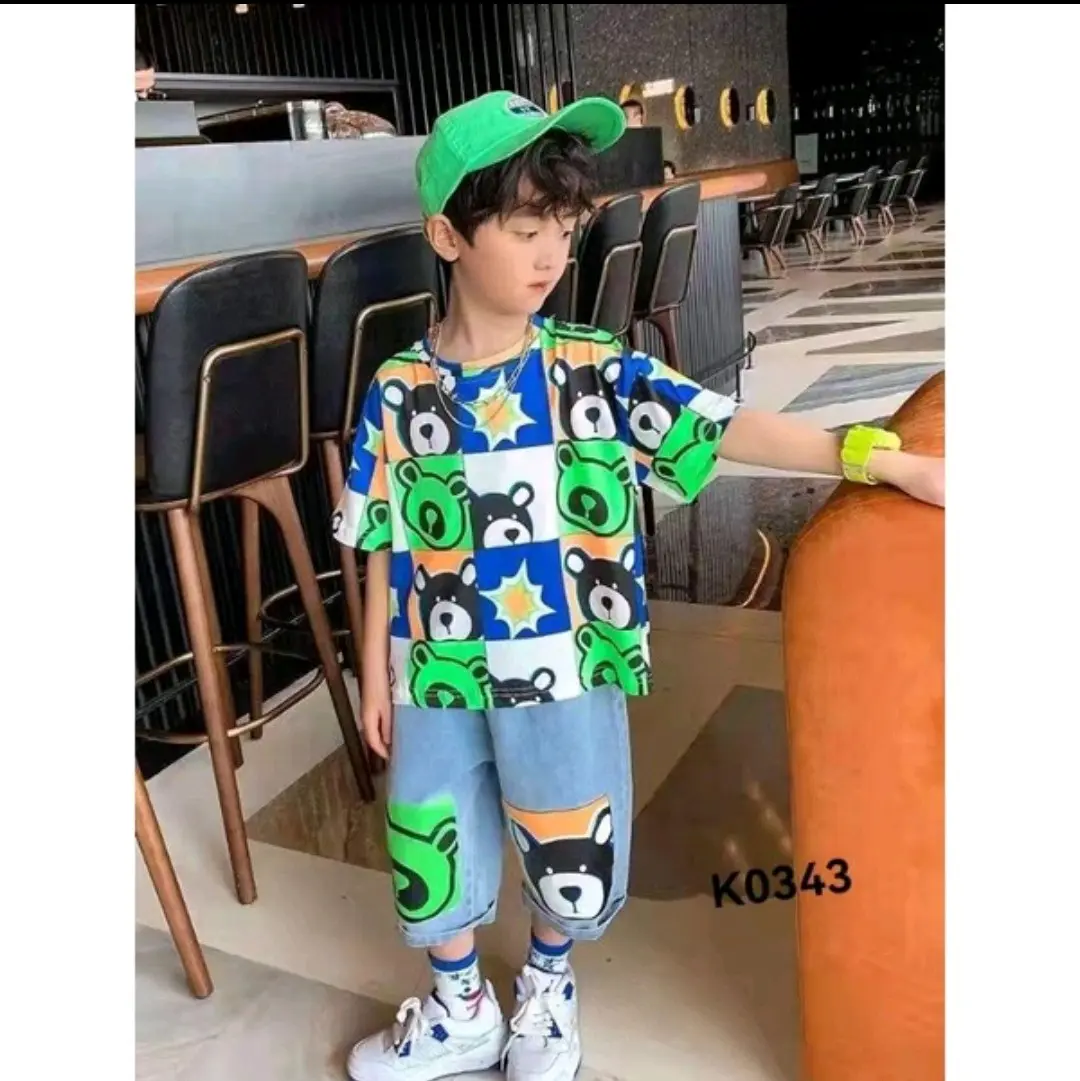 SETELAN ANAK LAKI LAKI IMPORT KAOS PENDEK CELANA JEANS PENDEK USIA 2 9 10 TAHUN