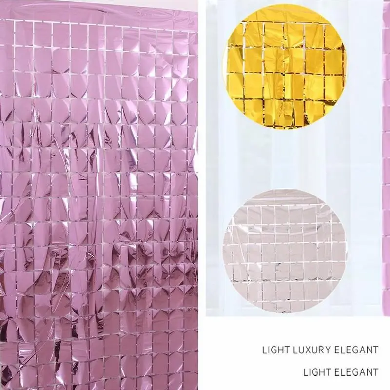 DINOSO Tirai Foil Kotak Metalik Backdrop Ulang Tahun Warna Warni | Dekorasi Pesta Ulang Tahun 7