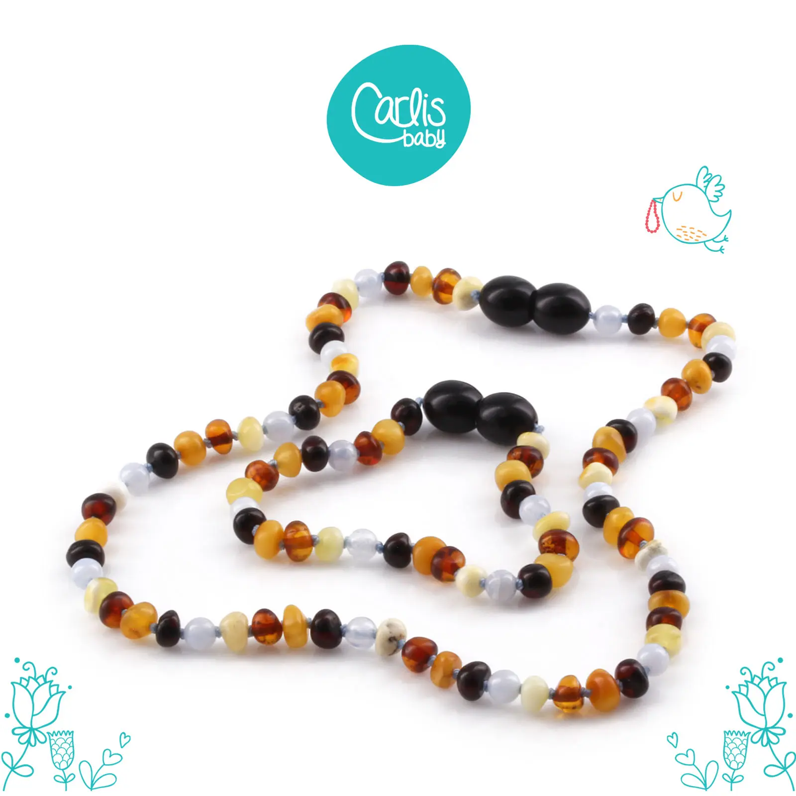 Kalung dan Gelang Amber Bayi Tumbuh Gigi Bayi dengan Blue Chalcedony By Carlis Baby. AG61