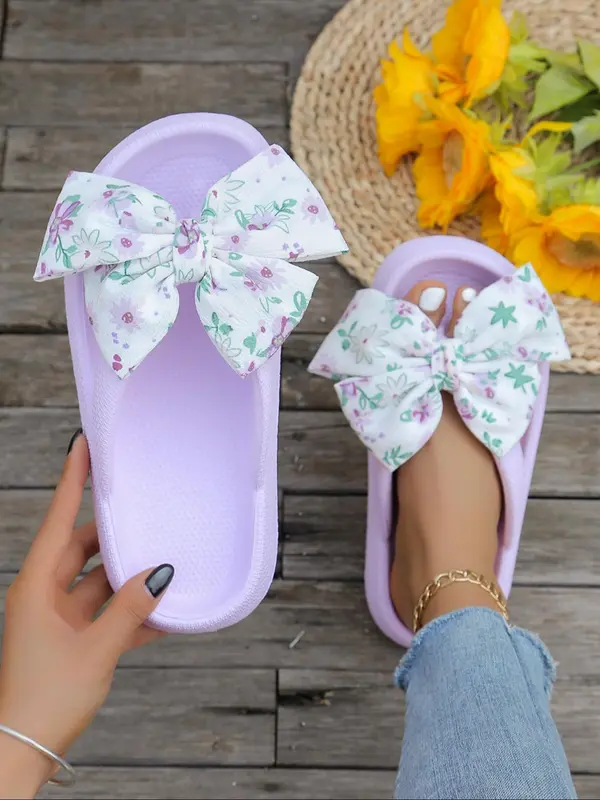 Women's Bowknot Design Flip Flops, Cute Casual Comfortable Home Slippers, Non-slip Slippers for Summer Indoor & Outdoor Wear, Girl 0