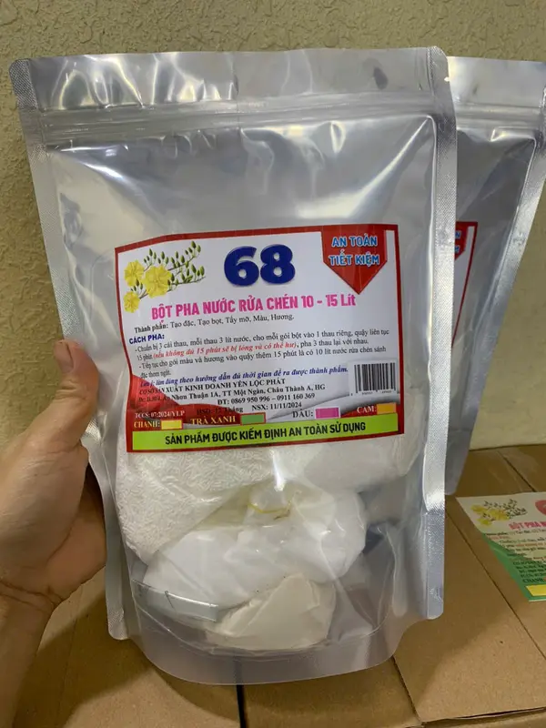 Bột pha nước rửa chén 68, Tiết kiệm, làm sạch chén bát. Được kiểm định an toàn (Túi đỏ) 5
