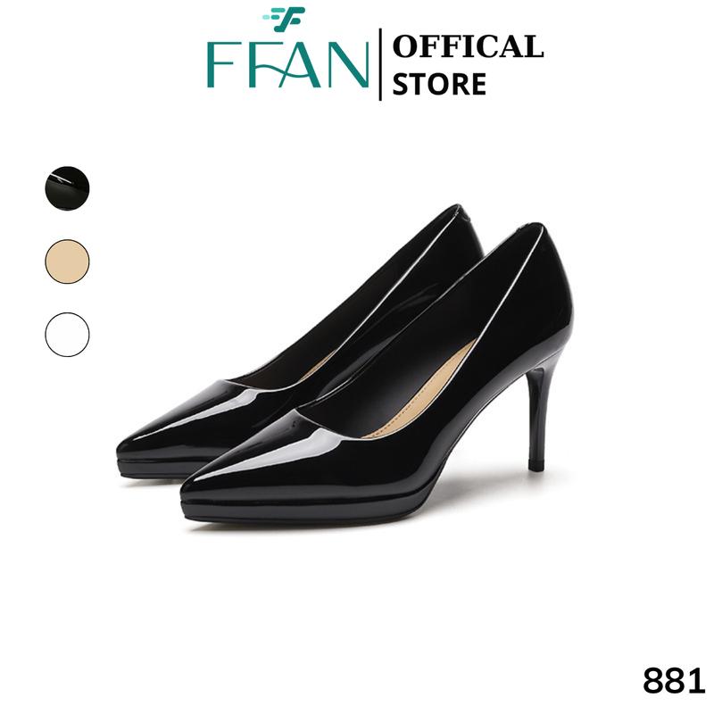  Giày cao gót mũi nhọn đế đúp gót nhọn 8 phân  da bóng mềm mại  881 FFAN STORE bít mũi màu đen be trắng sữa Nhung Cao Su 