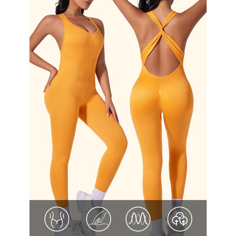 Áo Jumpsuit Quần Tập Yoga, Hàng Mới Về, Thiết Kế Liền Mạch, Hở Lưng Chữ V Sâu, Dành Cho Nữ, Mỏng Siêu Nhỏ, độn Hông, Nhanh Khô, Thích Hợp Cho Thể Thao, Một Mảnh Chạy Bộ 1