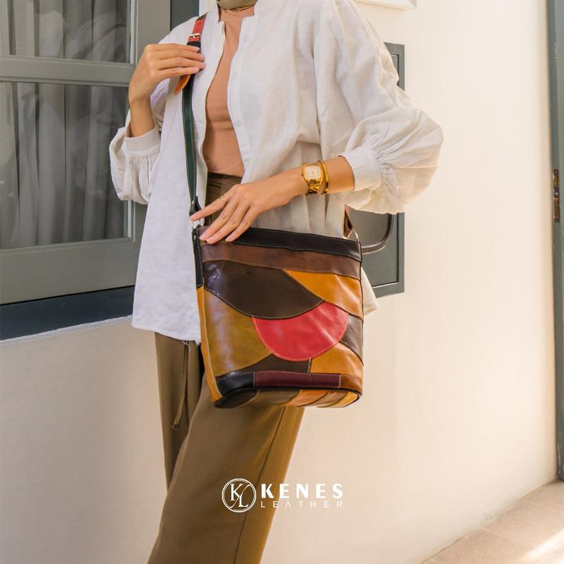 Kenes Leather Sling Bag Wanita Tas Selempang Kulit Asli PERCA MIX - Free Grafir Nama 3