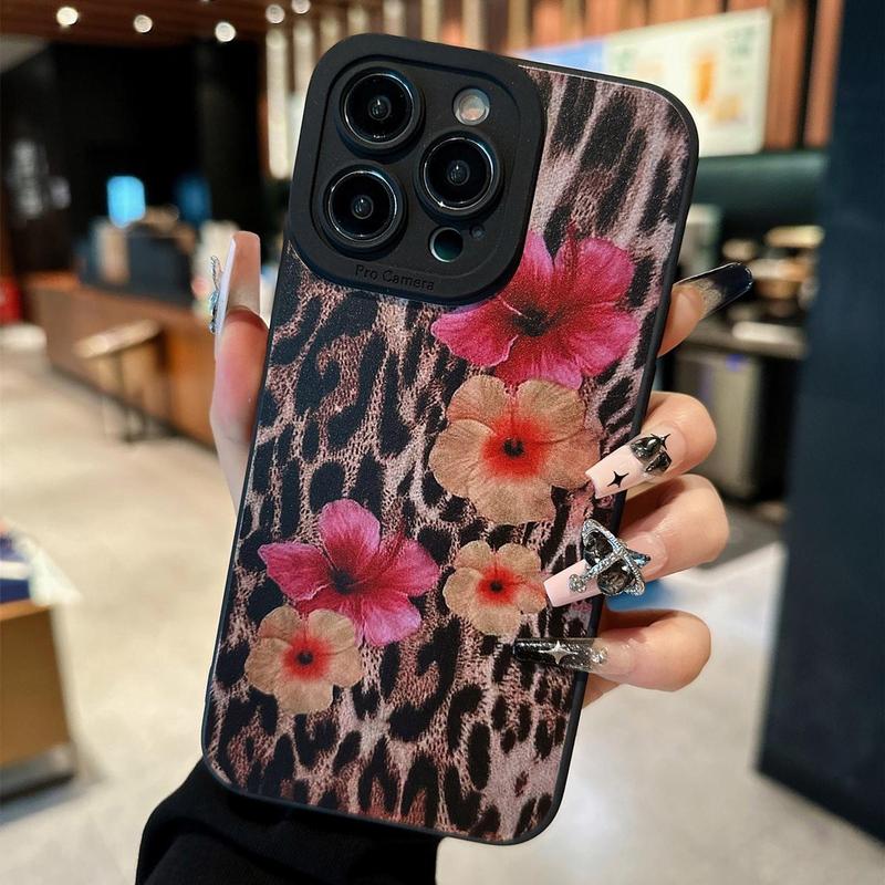 Product Introduction of Fashion Flower & Leopard-Pattern Phone Case, Anti-drop Shockproof Phone Protective Cover, Phone Accessory Compatible with iPhone 15 ProMax 14 13 12 11 4