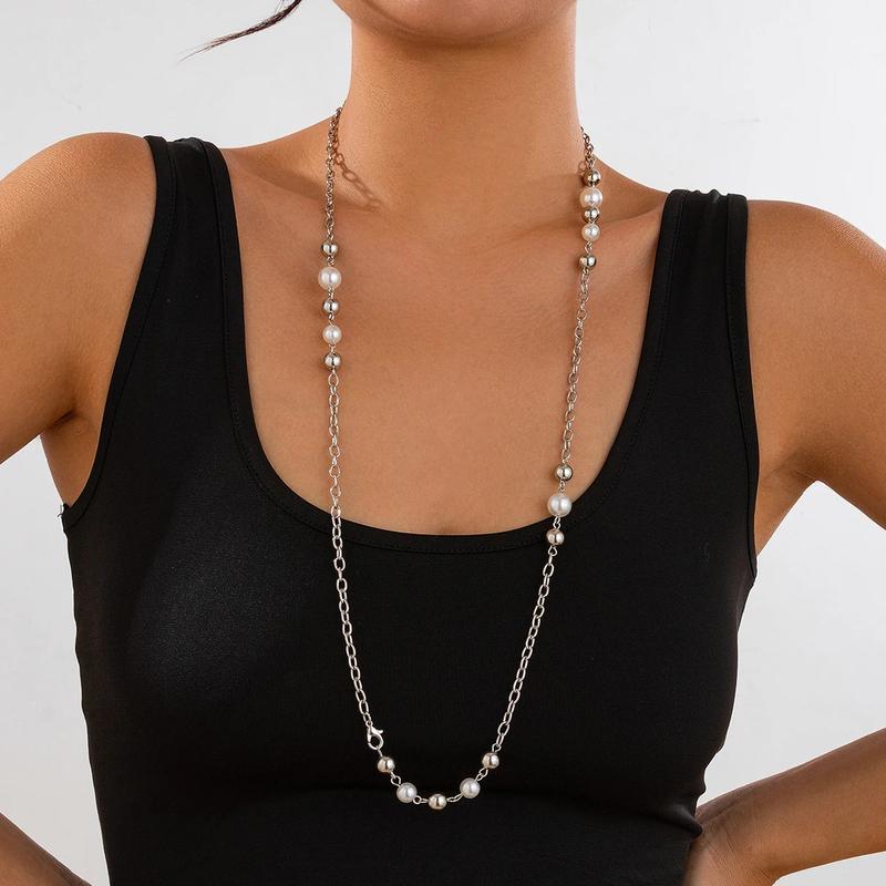 New Arrival Minimalist Imitation Pearl CCB Beads Necklace Women  New Adjustable Long Chain Necklace Female Street Jewelry 6