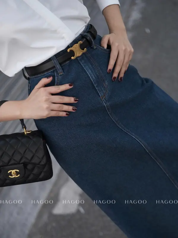 HAGOO chân váy Jeans bò nữ dáng dài chữ A Basic năng động trẻ trung {CV579} Nữ Women Nhung Voi 4