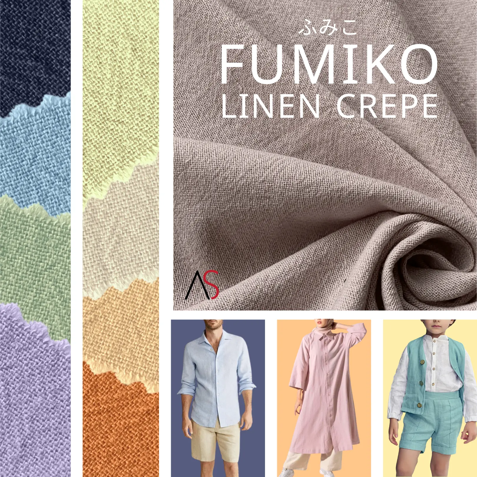Fumiko Linen Crepe Kain Full Katun harga Premium per 0,5 yard ecer