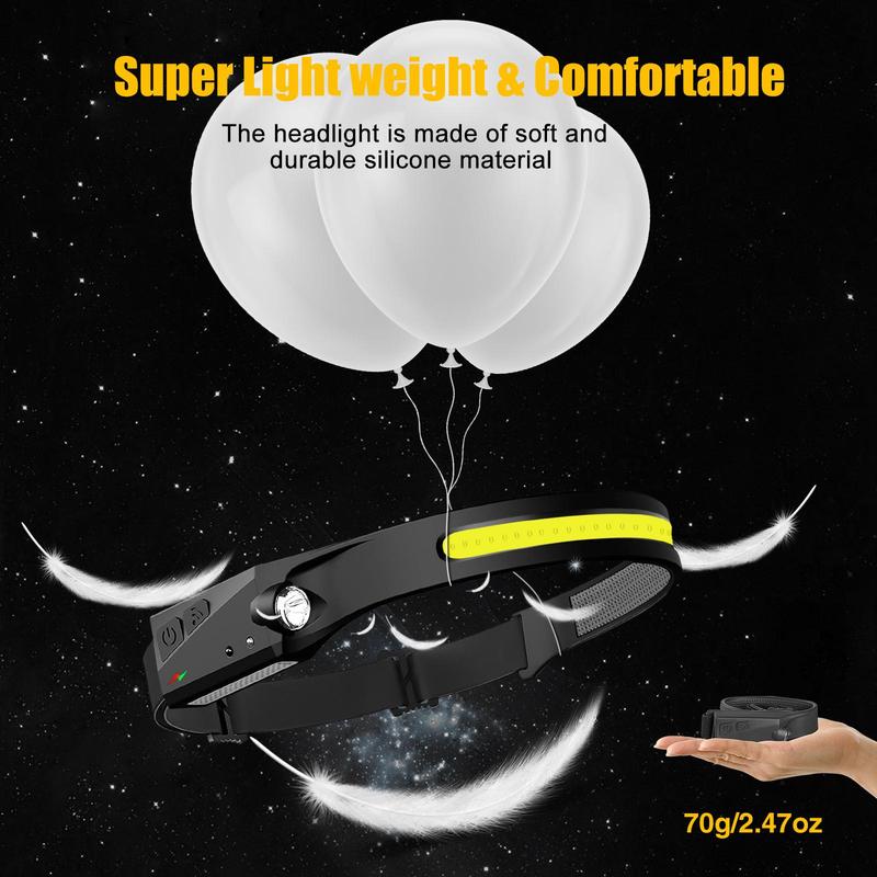 Rechargeable Headlamp, 230° Wide Beam Head Lamp with Motion Sensor, Waterproof Head Light Flashlight Torch for Hiking, Running, Repair, Fishing, Biking, Secret Funny Gift, Valentine's Day Gift,  Camping Gear 4