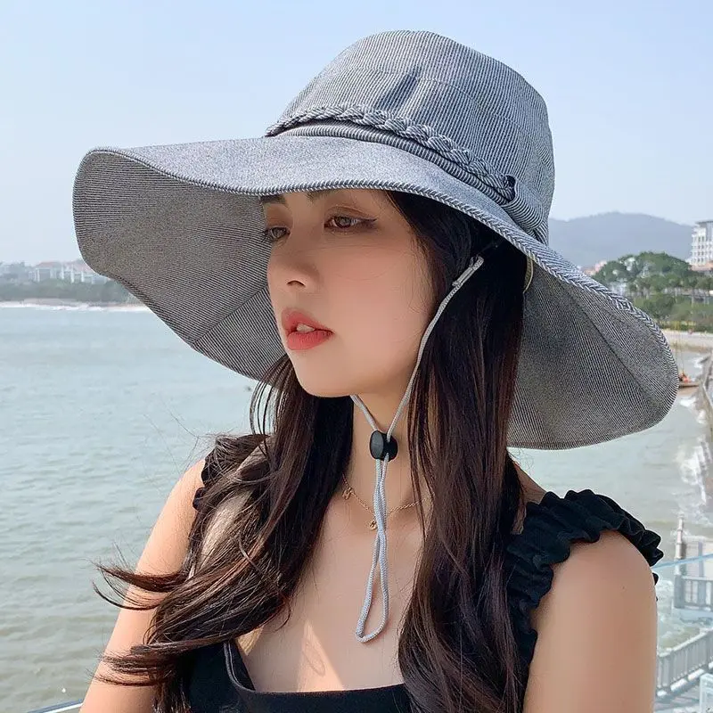 Mũ ngư dân Nữ Nhật Bản Phong cách Hàn Quốc Đa năng Internet Người nổi tiếng Học sinh Chống nắng Mũ chống nắng Mũ vành lớn Nữ Thời trang mùa xuân và mùa hè Hat Nón Women Cap 1