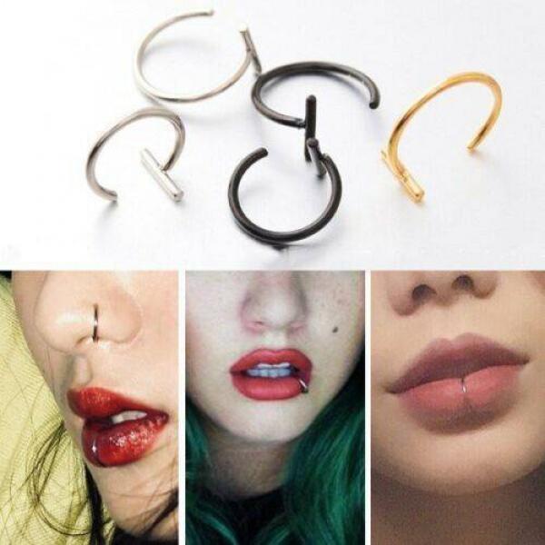 clip on no piercing stainless steel lip ring no piercing hip hop punk jewelry M1 1