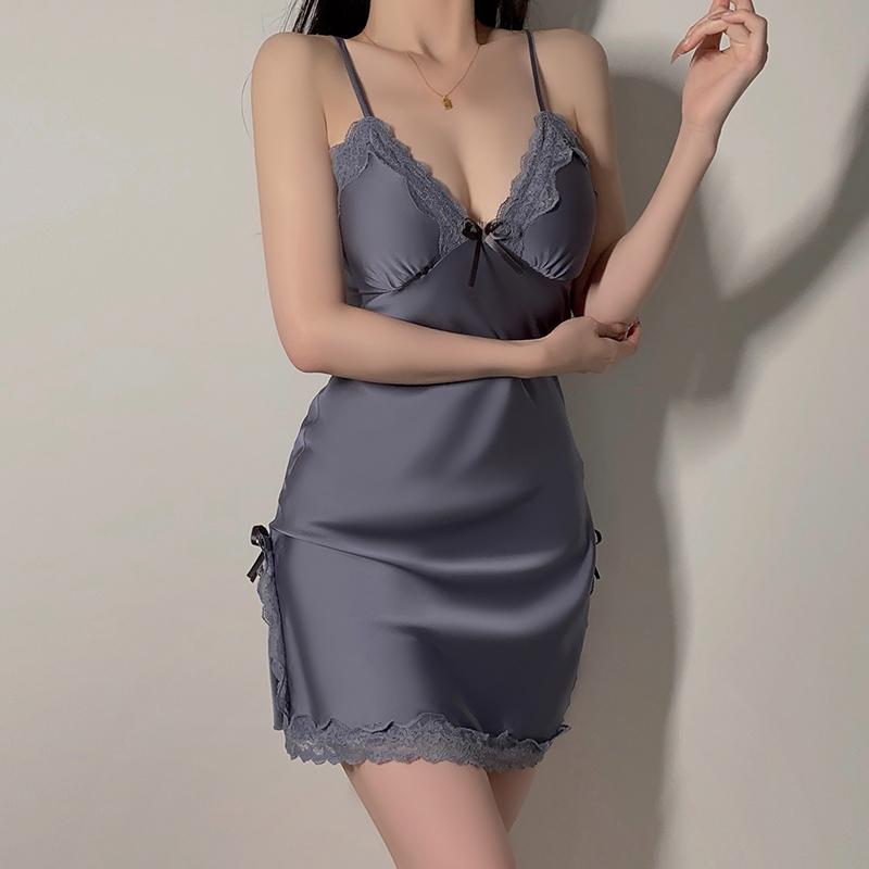 Bộ Đồ Ngủ Nữ, Phong Cách Gợi Cảm, Cỡ Lớn, Có Đệm Ngực, Thiết Kế Ngọt Ngào, Vải Satin, Dây Treo Xẻ Ren Chữ V Sâu, Váy Ngủ, Quần Áo Mặc Nhà, Ôm Sát, Eo Bó Sát, Hở Lưng, Váy Cám Dỗ Women Dress 1