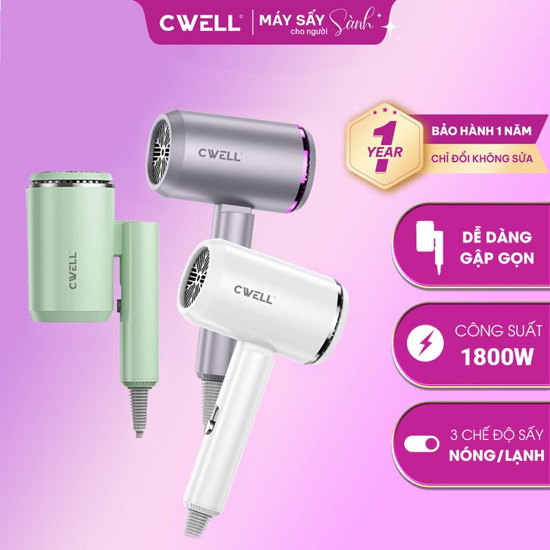 Máy sấy tóc gấp gọn CWell 1800W 2 chiều nóng & lạnh, 3 chế độ nhiệt, kiểu dáng mới kèm ánh sáng xanh, nhiệt vừa phải giảm xơ rối cho nam và Nữ - NÂNG CẤP C05HD Women - BH 12 THÁNG