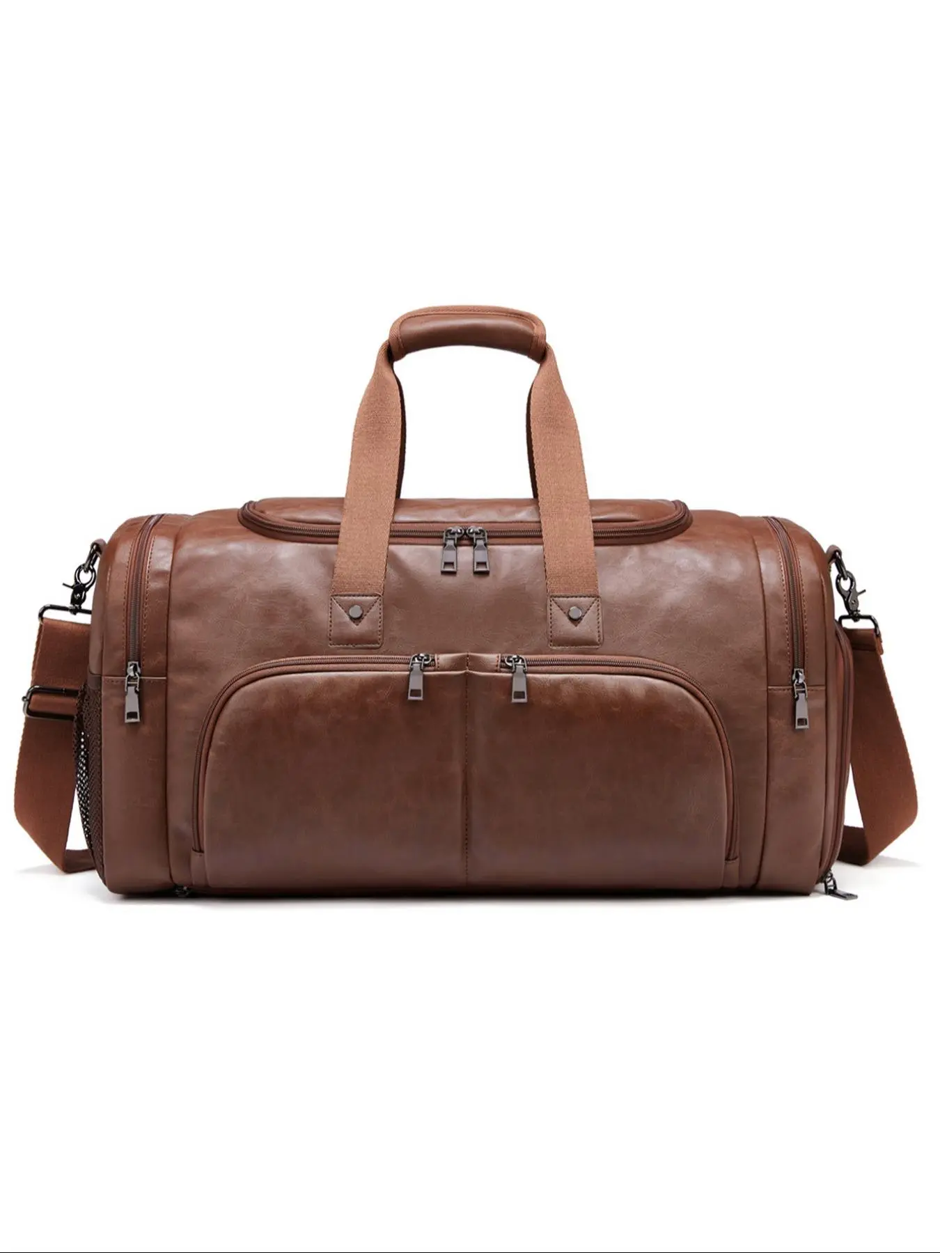 Vintage Large Capacity Travel Duffle Bag, Portable Pu Leather Sports Gym Bag, Weekender Overnight Luggage Bag