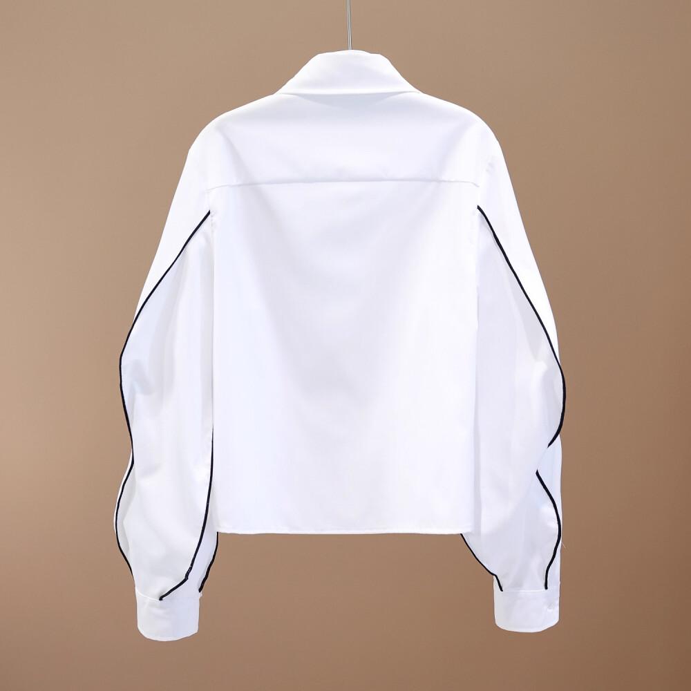 FADFAD Kemeja Lengan Panjang Gaya Busana Putih Desainer Ceruk Lengan Panjang untuk Wanita