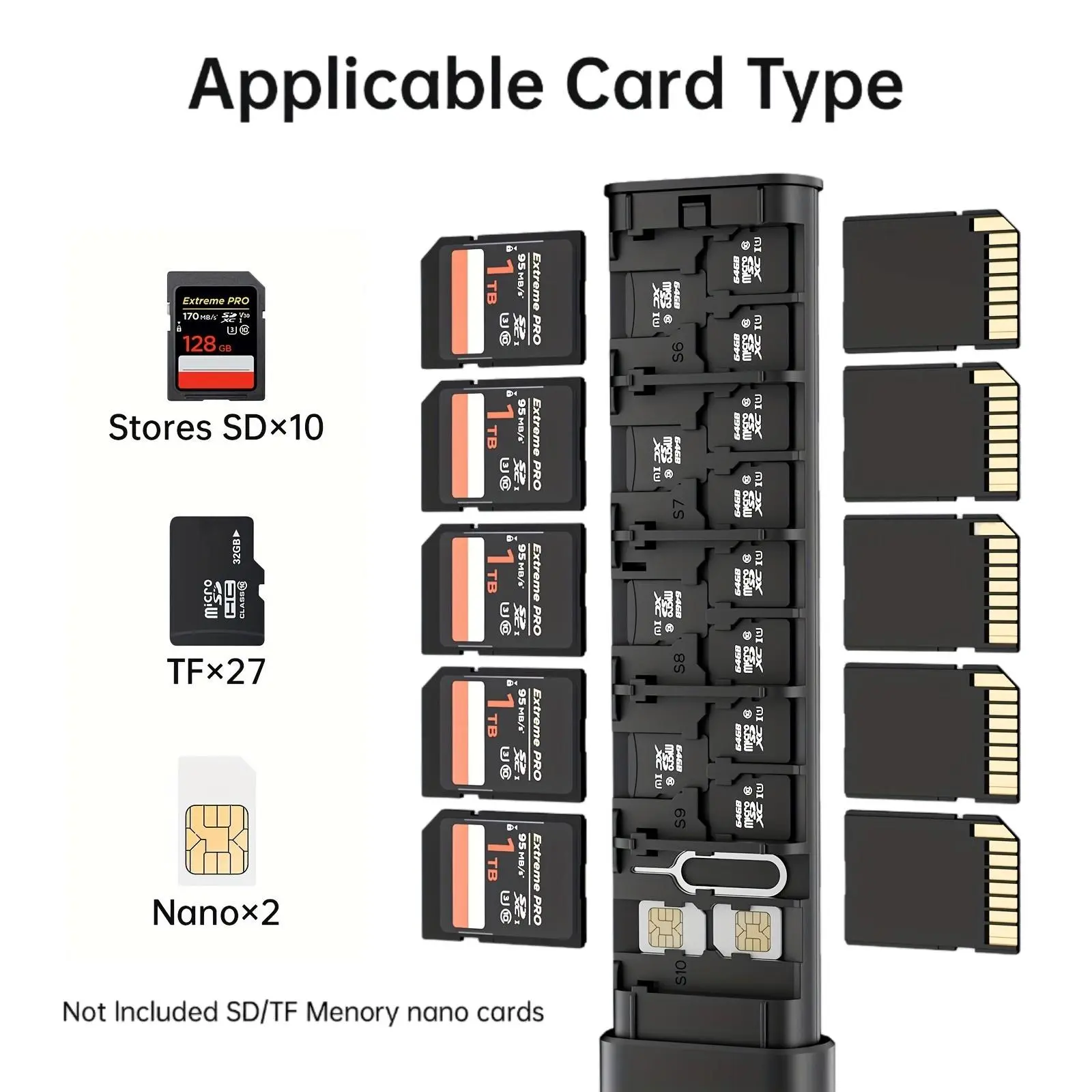 Memory Card Holder, Durable Memory Card Holder with Safety Lock Design, Camera Accessories Storage Solution for 27 Micro SD & 6 SD Card