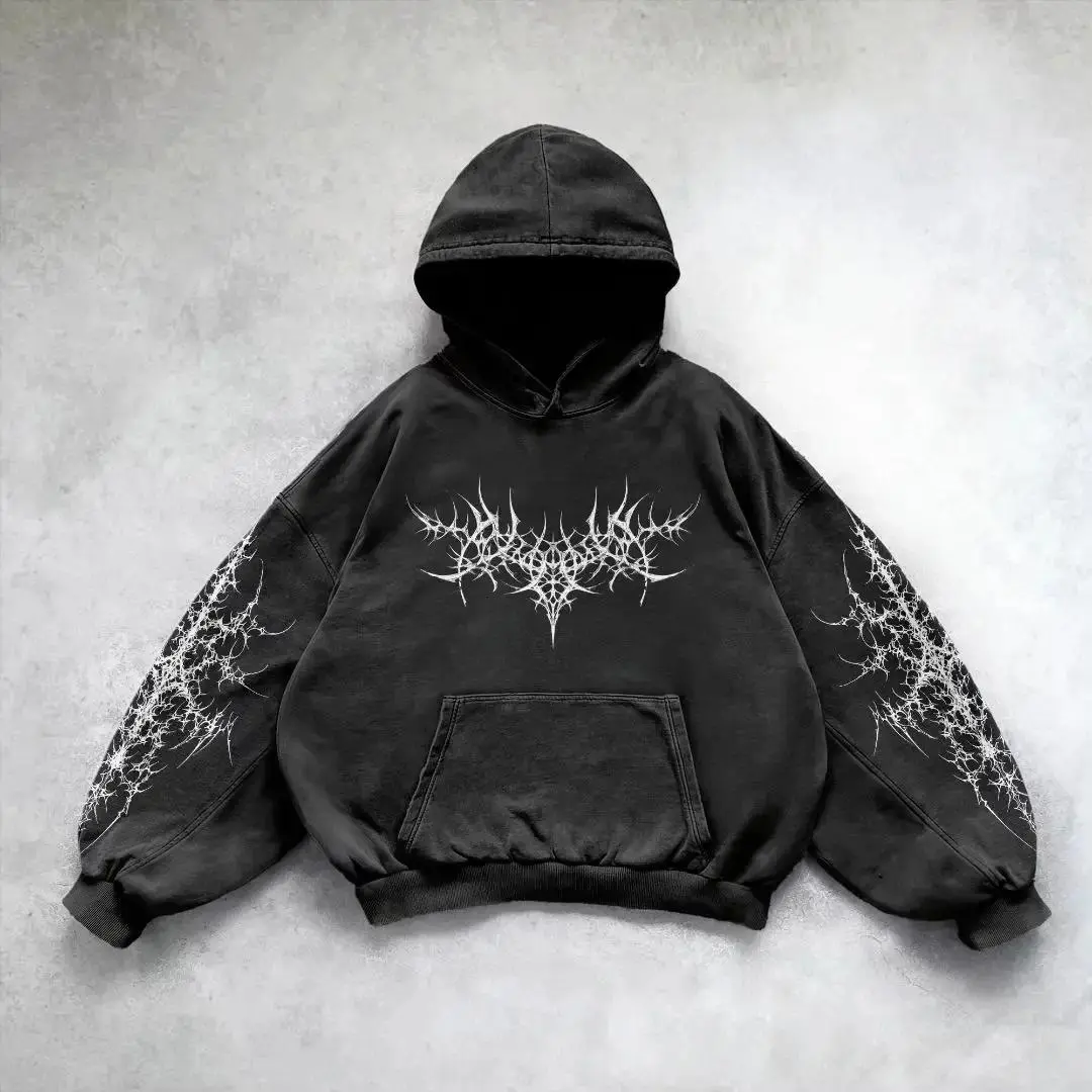 Y2k Hoodie Men and Women Sweatshirt Tops Gothic Retro Graphic Print Black Hoodies Harajuku Pullover Streetwear