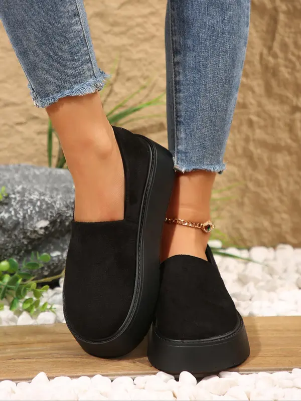 Women's Fashionable Solid Color Platform Shoes, Casual Comfortable Round Toe Shoes for Daily Wear, Female All-match Shoes for Daily Wear 3