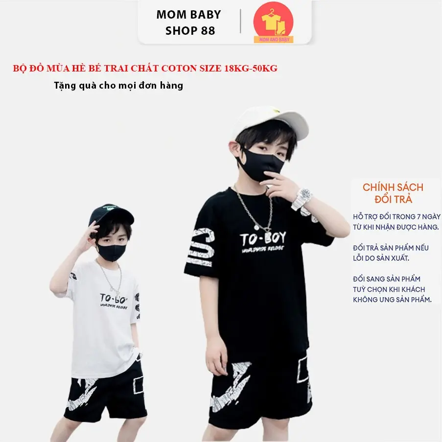 Bộ đồ mùa hè bé trai, đồ bộ bé trai mùa hè, quần áo bé trai mùa hè mẫu Toboy chất cotton thoáng mát size 18-50kg, set đồ bộ cộc tay cho bé