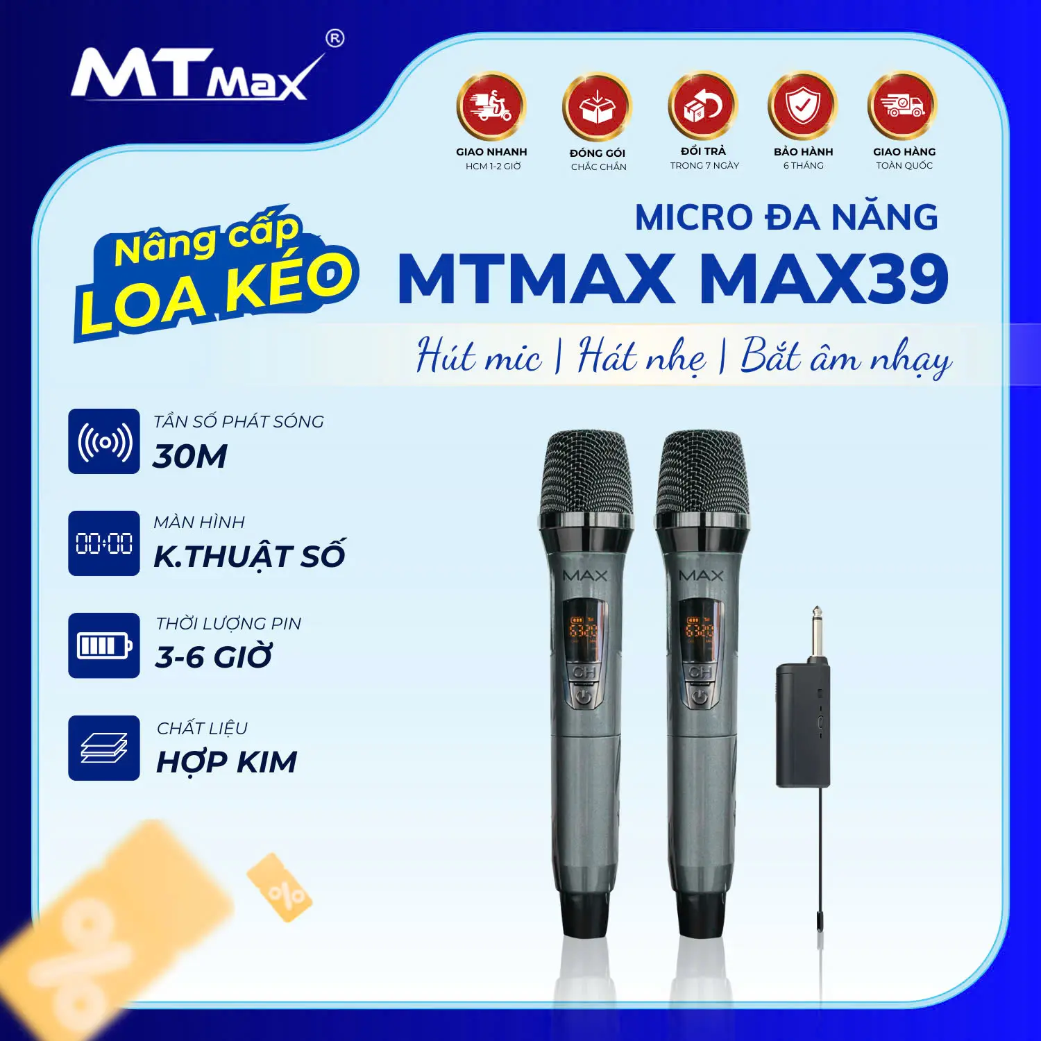 Micro Đa Năng Không Dây MAX39 UHF, Micro Hát Karaoke Âm Thanh Hay, Dành Cho Loa Kéo, Amply Tại Nhà
