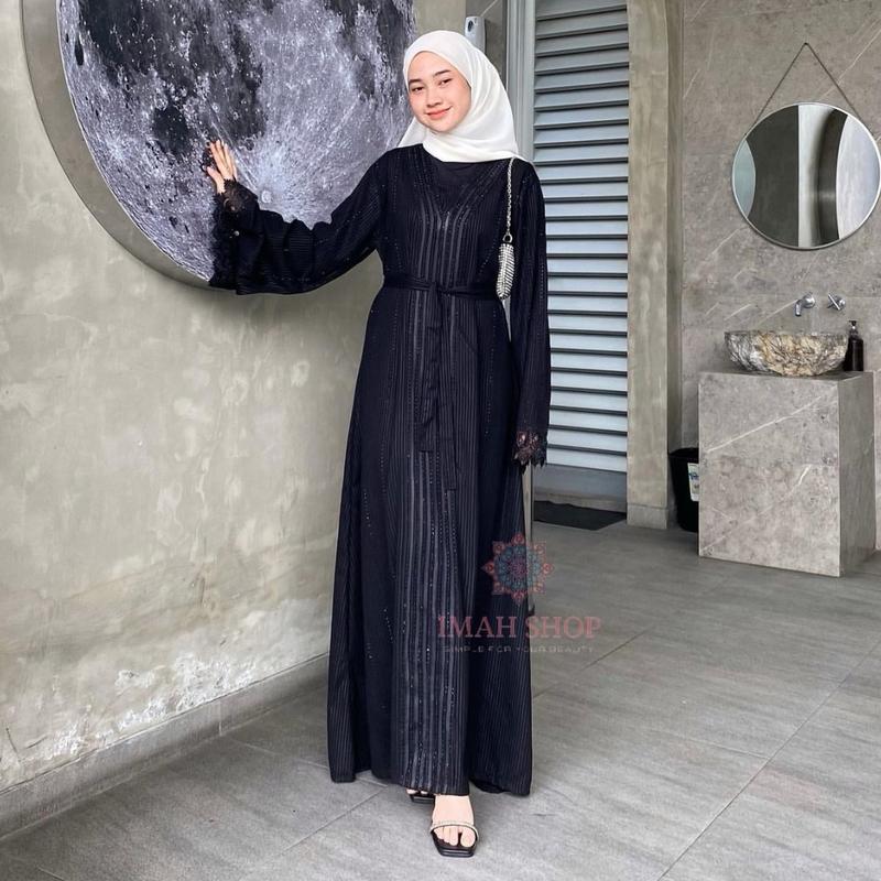 Abaya Hitam Turkey Gamis Syari Muslimah Embos Hitam Kombinasi Renda Dress Arab Saudi Mata Hitam 951 1